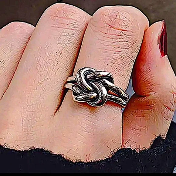 Sterling Silver Knot Bangle Cuff Bracelet Ring Matching Set - Picture 3 of 10